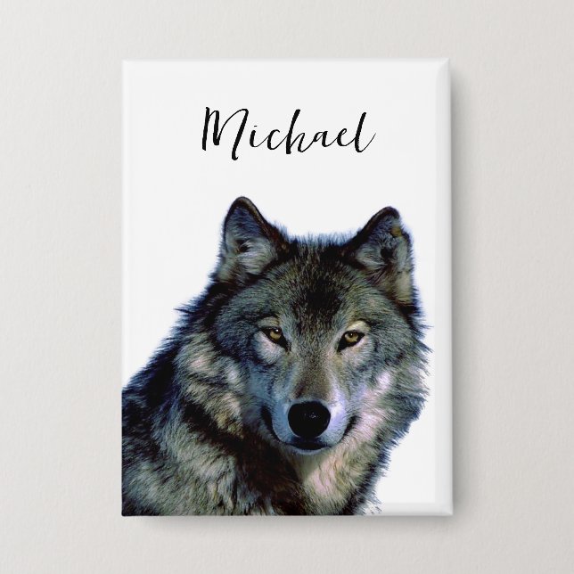 Wolf portrait Ihren Namen benutzerdefinierte Hands Button (Vorderseite)