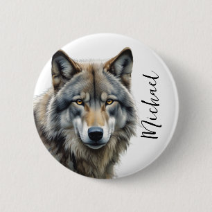 Wolf portrait Ihren Namen benutzerdefinierte Hands Button