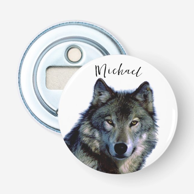 Wolf portrait Ihren Namen benutzerdefinierte Hands Flaschenöffner (Vorderseite)