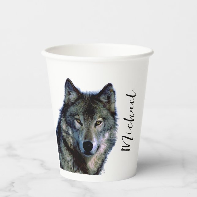 Wolf portrait Ihren Namen benutzerdefinierte Hands Pappbecher (Vorderseite)