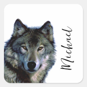 Wolf portrait Ihren Namen benutzerdefinierte Hands Quadratischer Aufkleber