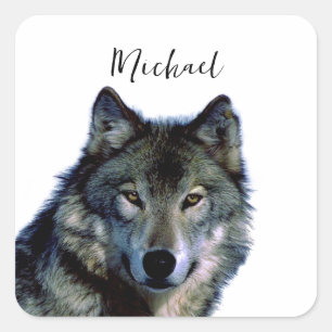 Wolf portrait Ihren Namen benutzerdefinierte Hands Quadratischer Aufkleber
