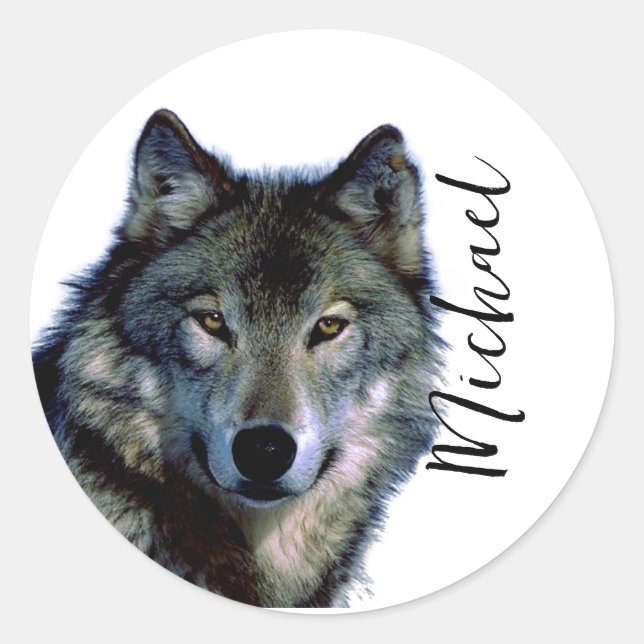 Wolf portrait Ihren Namen benutzerdefinierte Hands Runder Aufkleber (Vorderseite)