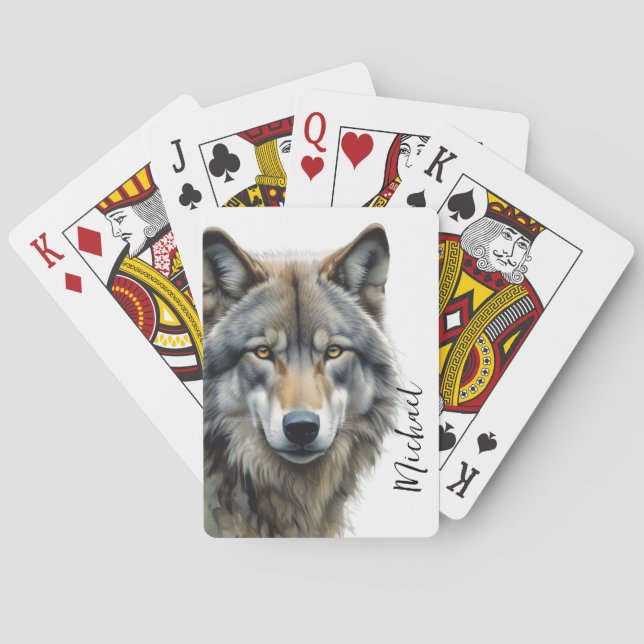 Wolf portrait Ihren Namen benutzerdefinierte Hands Spielkarten (Rückseite)