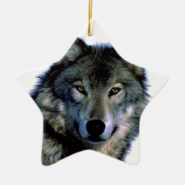 Wolf Portrait Keramik Ornament (Vorne)