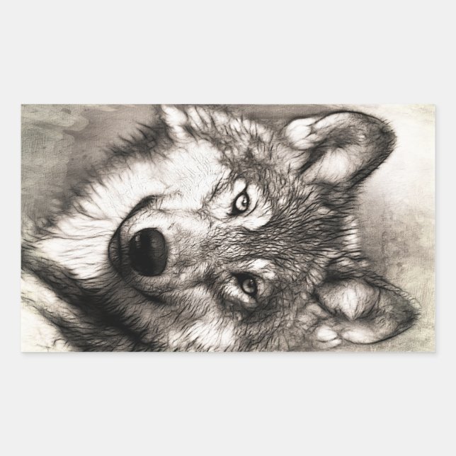 Wolf-Portrait Rechteckiger Aufkleber (Vorderseite)