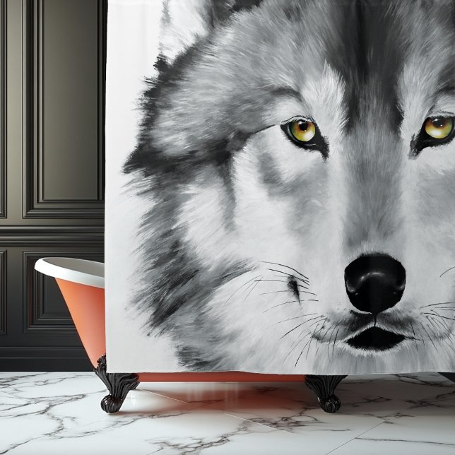Wolf Portrait Schwarz-weiß Duschvorhang (Von Creator hochgeladen)