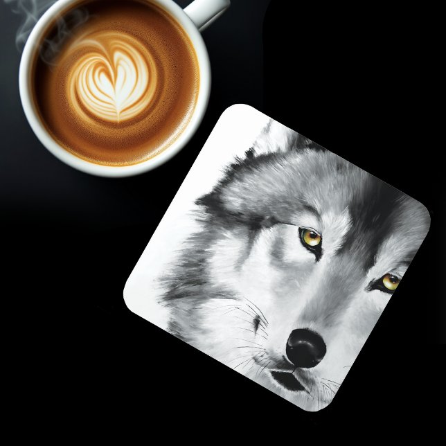 Wolf Portrait Schwarz-weiß Getränkeuntersetzer (Von Creator hochgeladen)