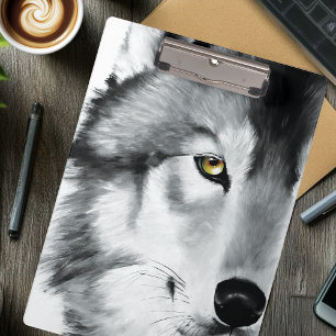 Wolf Portrait Schwarz-weiß Klemmbrett