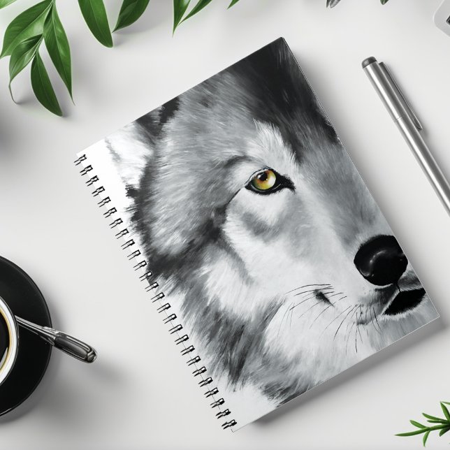 Wolf Portrait Schwarz-weiß Notizblock (Von Creator hochgeladen)