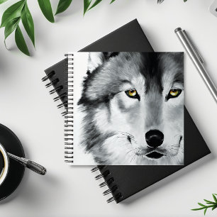 Wolf Portrait Schwarz-weiß Notizbuch