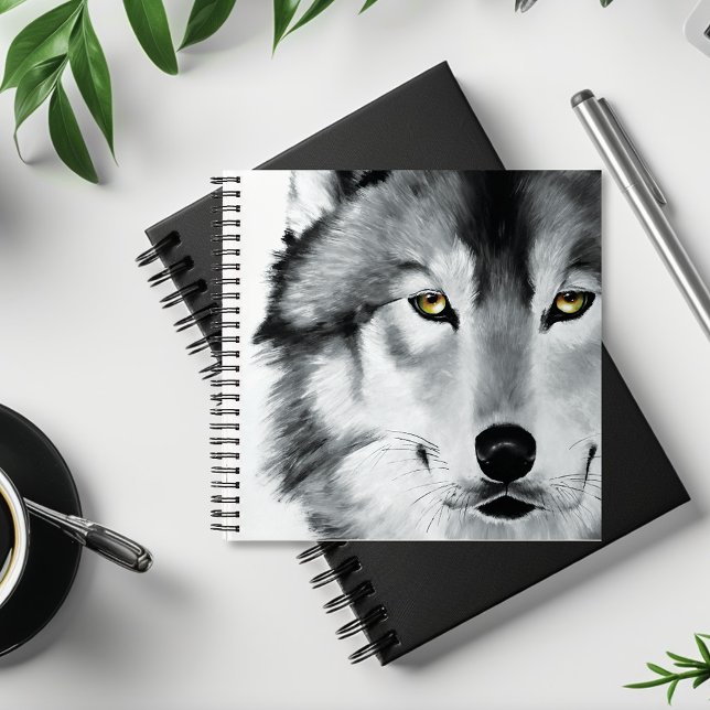 Wolf Portrait Schwarz-weiß Notizbuch (Von Creator hochgeladen)