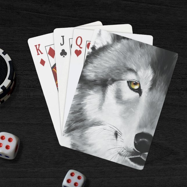 Wolf Portrait Schwarz-weiß Spielkarten (Von Creator hochgeladen)