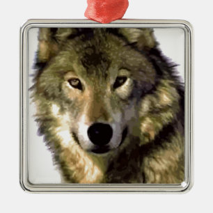 Wolf Portrait Silbernes Ornament