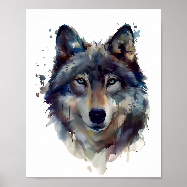 Wolf Portrait Watercolor Illustration Poster (Vorne)