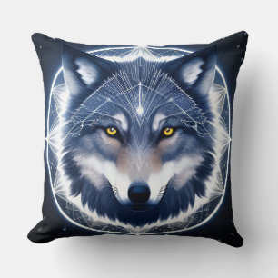 Wolf-Porträt mit intensiven goldenen Augen Kissen
