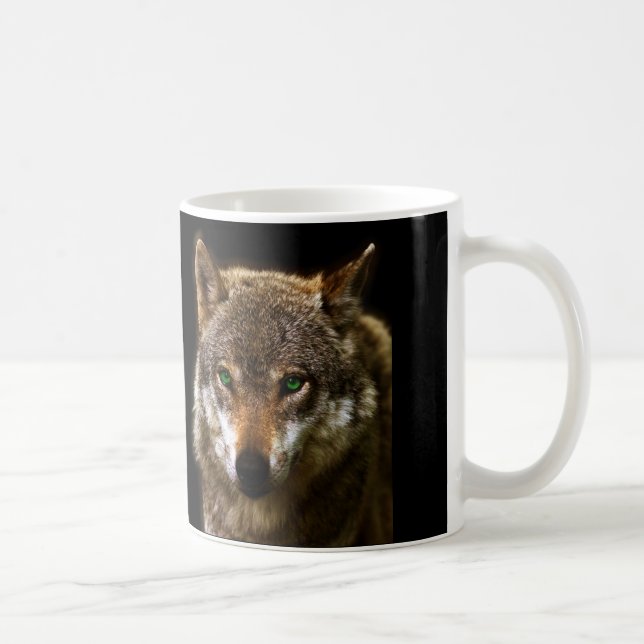 Wolf-Profil mit grüne Augen ~ editable Hintergrund Kaffeetasse (Rechts)