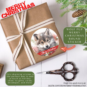 Wolf Pup Frohe Weihnachten Aufkleber