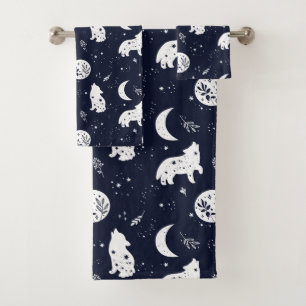 Wolf Pup Howling an der Moon Favor Box Badhandtuch Set