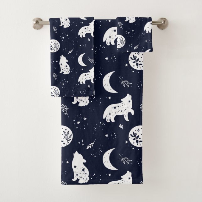 Wolf Pup Howling an der Moon Favor Box Badhandtuch Set (Insitu)