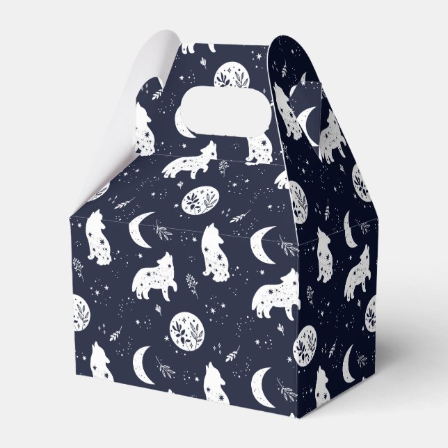 Wolf Pup Howling an der Moon Favor Box Geschenkschachtel (Vorderseite)