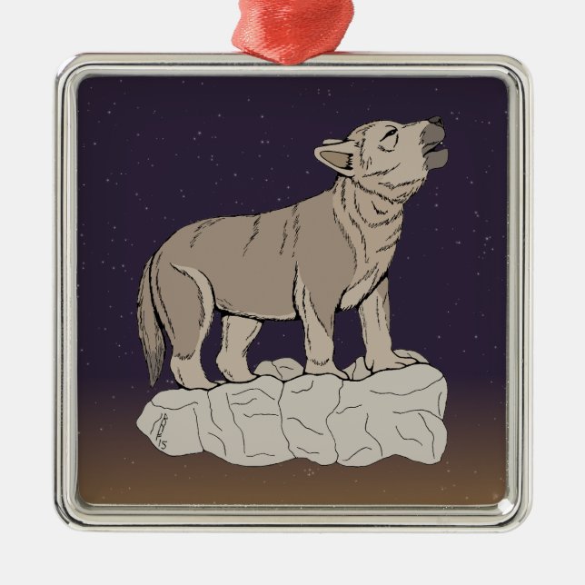Wolf Pup Howling Ornament Aus Metall (Vorne)