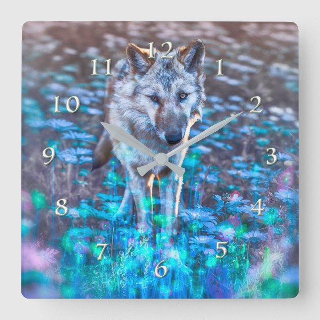 Wolf Puppy LONG MAG IHRE INNOZENZREGIERUNG Quadratische Wanduhr (Vorderseite)