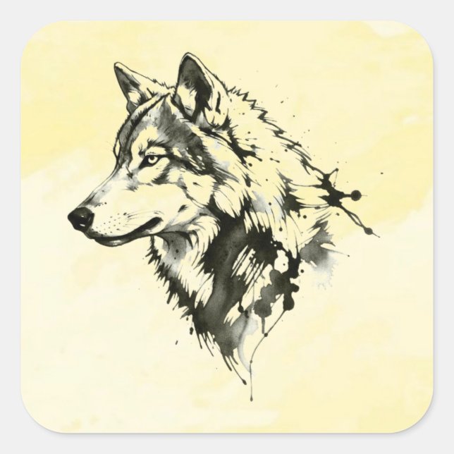 Wolf Quadratischer Aufkleber (Vorderseite)