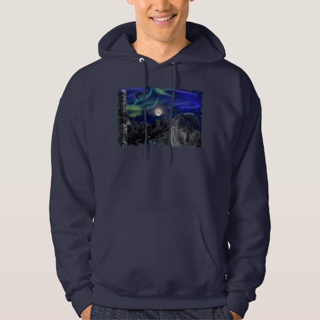 Wolf, Ravens, Totem Pole und Aurora Winterhuder Hoodie (Vorderseite)