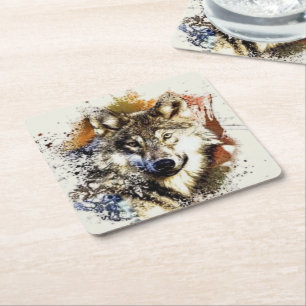 Wolf rechteckiger pappuntersetzer