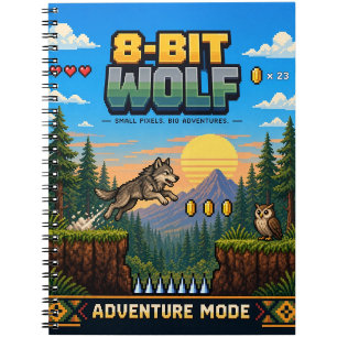 Wolf, Retro-8-Bit-Pixel-Art Notizblock