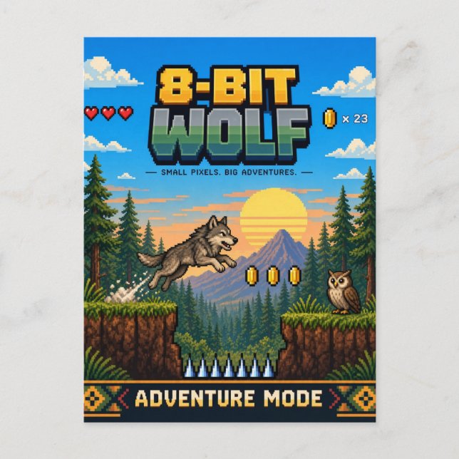 Wolf, Retro-8-Bit-Pixel-Art Postkarte (Vorderseite)