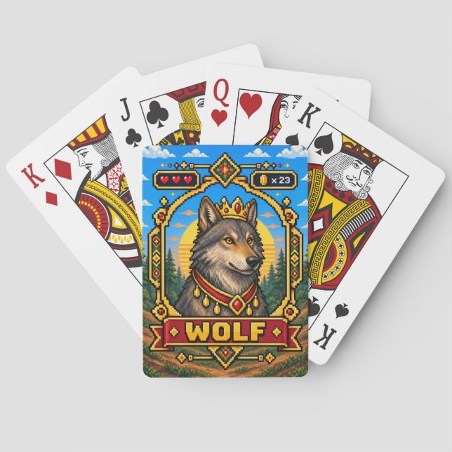 Wolf Retro 8-Bit Pixelkunst Spielkarten (Rückseite)