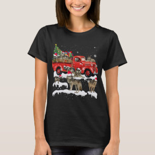 Wolf Riding Red Truck Frohe Weihnachts X-mas Ugly  T-Shirt