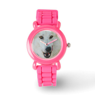 Wolf-rosa Glitzer-Uhr Armbanduhr
