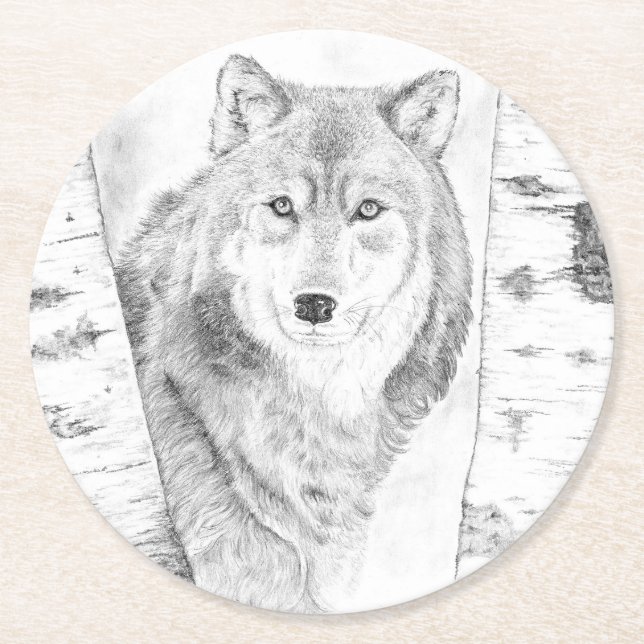 Wolf Runder Pappuntersetzer (Vorderseite)