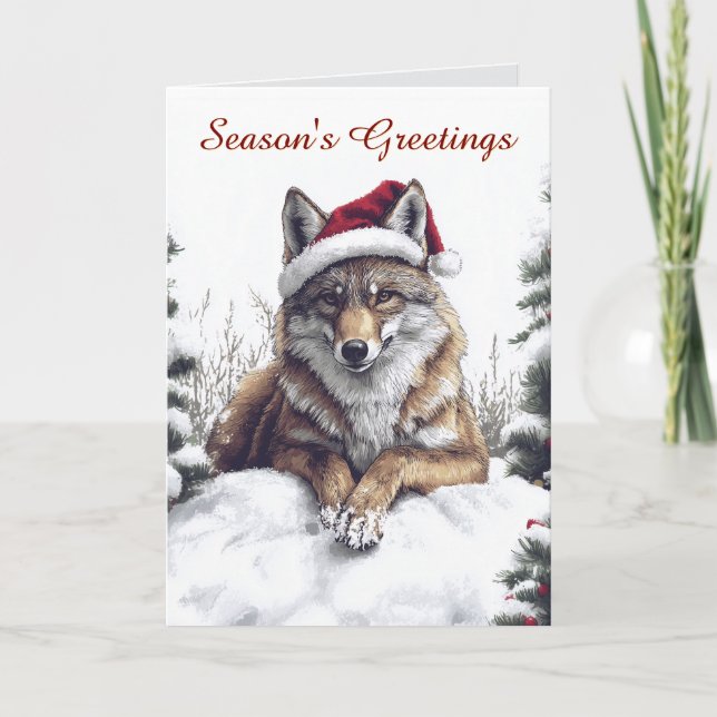 Wolf Santa Christmas Card Karte (Vorderseite)