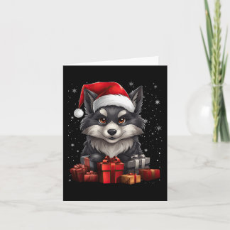 Wolf Santa Claus Hat Christmas Snow Xmas Pajama Pa Karte