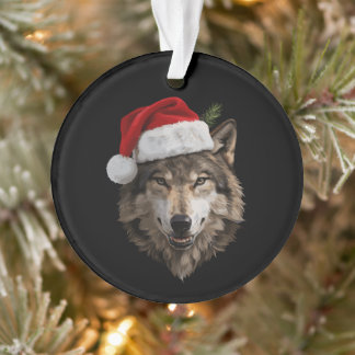 Wolf Santa Hut-Porträt Weihnachtsbaum Xmas Ornament