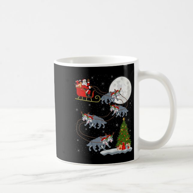 Wolf Santa Sleigh Flying Funny Magical Christmas P Kaffeetasse (Rechts)