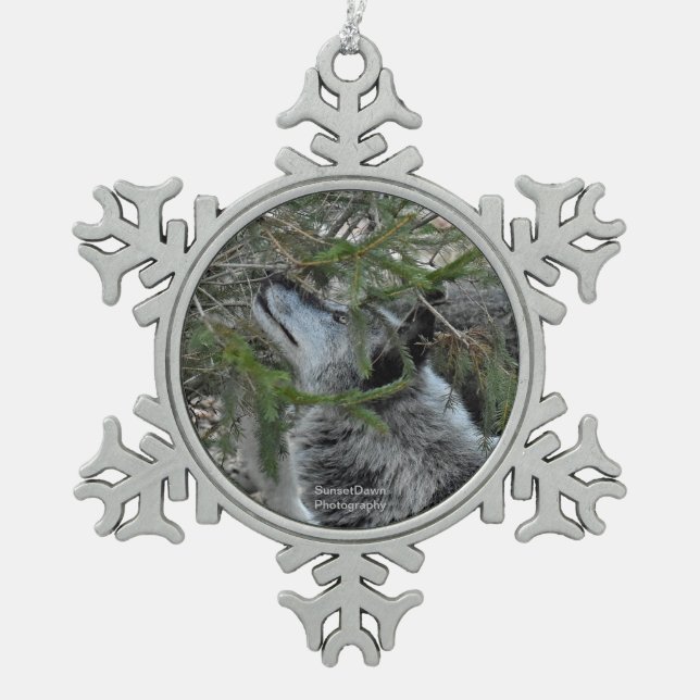 Wolf Schneeflocken Zinn-Ornament (Vorderseite)