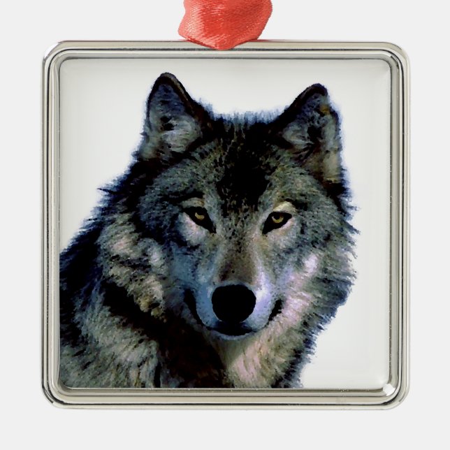 Wolf Silbernes Ornament (Vorne)