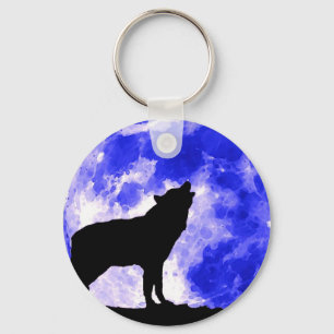 Wolf Silhouette & Blue Moon Schlüsselanhänger