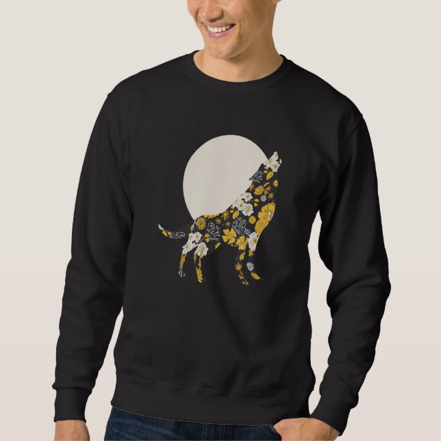 Wolf Silhouette Flower Pattern Dog   Friends Sweatshirt (Vorderseite)