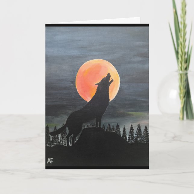 Wolf Silhouette Gemälde von Alfred Fox Karte (Vorderseite)