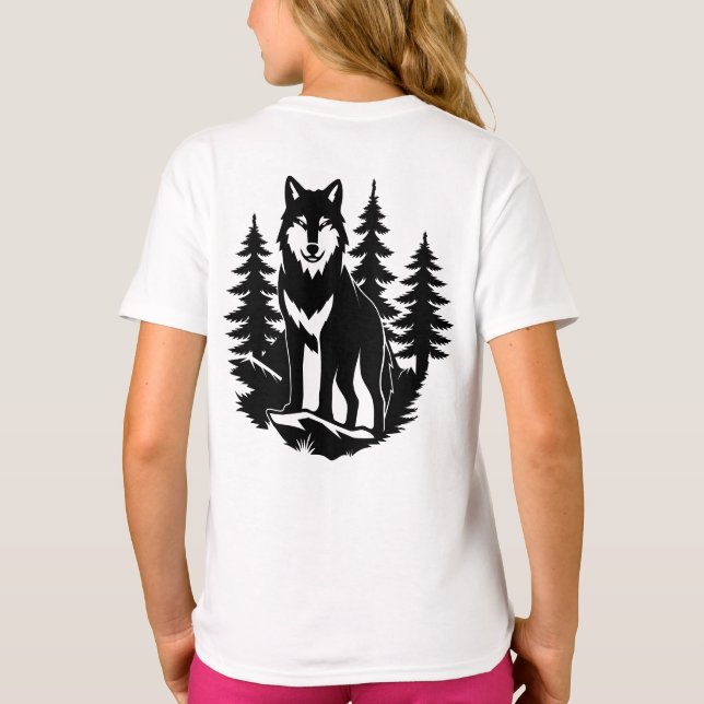 Wolf-Silhouette im Wald T-Shirt (Rückseite)
