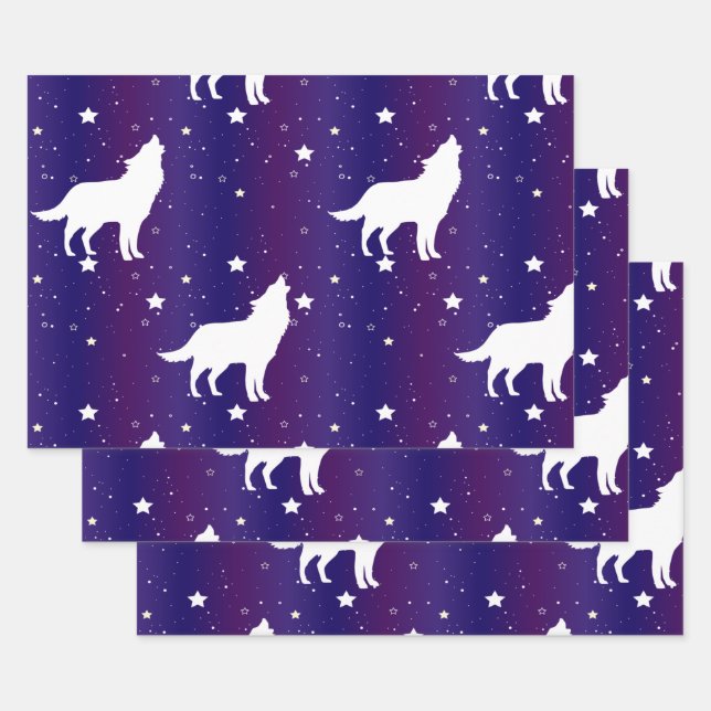 Wolf Silhouette Starry Night Galaxy Lover Universe Geschenkpapier Set (Set)