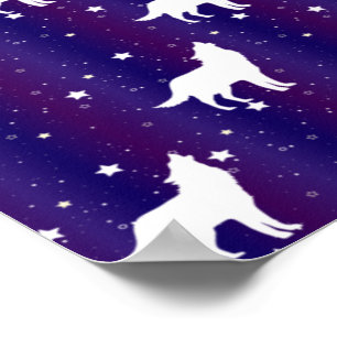 Wolf Silhouette Starry Night Galaxy Lover Universu Poster