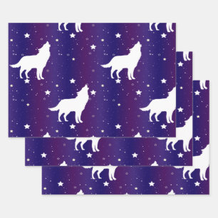 Wolf Silhouette Sternen Nacht Galaxie Liebhaber Un Geschenkpapier Set