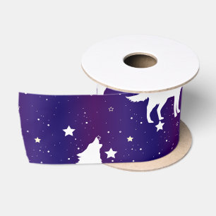 Wolf Silhouette Sternennacht Galaxie Liebhaber Uni Satinband